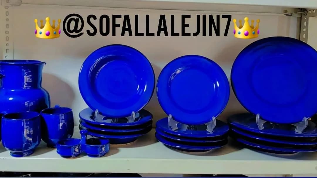 ست ظروف غذاخوری سفالی آبی لالجین