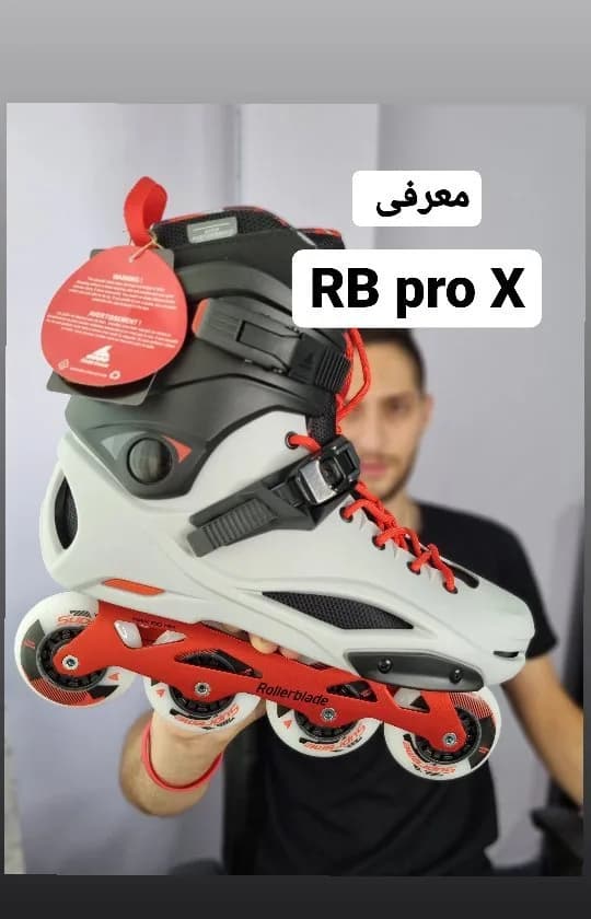اسکیت اینلاین RB Pro X رولربلید، رنگ خاکستری، مشکی و قرمز، جنس پلاستیک، ساقدار