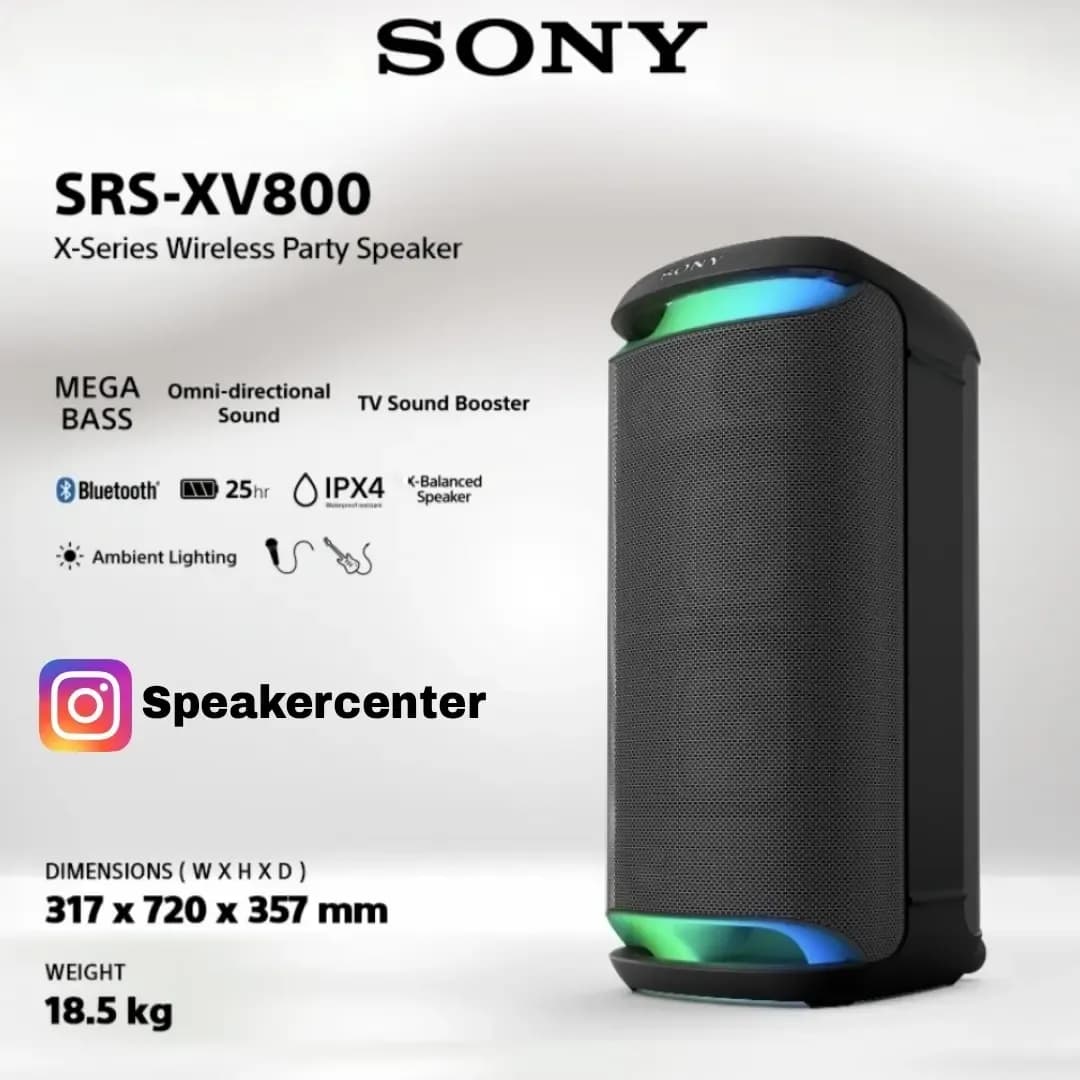 اسپیکر قابل حمل SRS-XV800 سونی، رنگ مشکی و سفید، جنس پلاستیک، ایستاده و مستطیلی