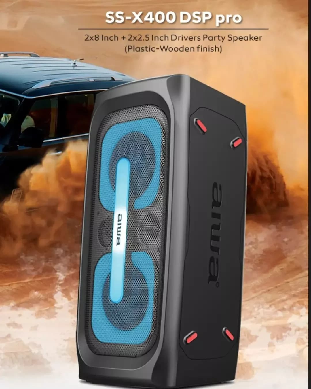 اسپیکر SS-X400 DSP PRO آیوا، رنگ مشکی و آبی، جنس پلاستیک، ایستاده، نوردار