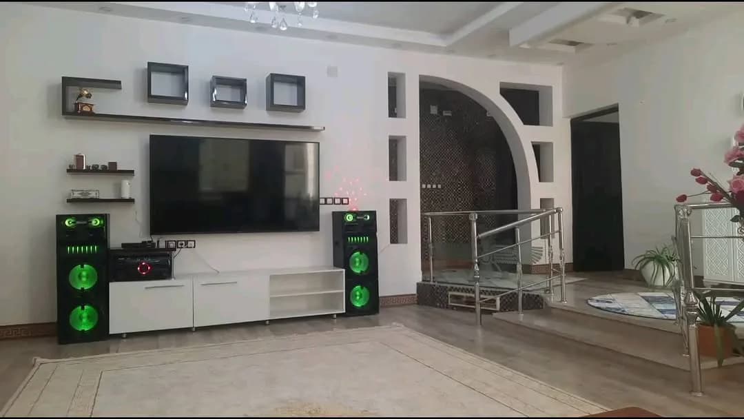 اسپیکر چراغدار مکسیدر، رنگ مشکی و سبز، جنس پلاستیک، ایستاده، نوردار