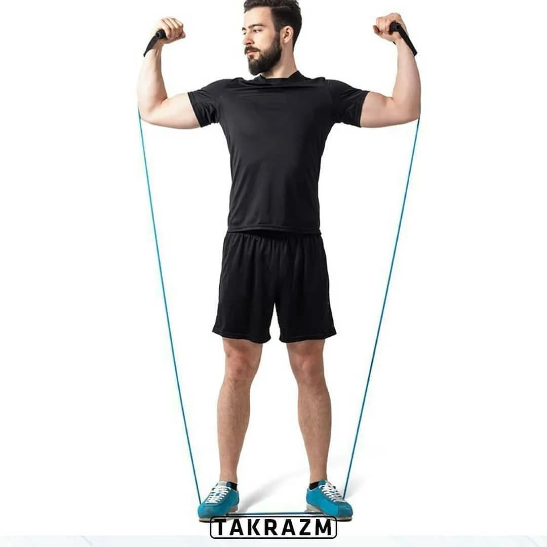 کش ورزشی دست و پا MF107، رنگ آبی، جنس لاستیک، کش مقاومتی با دسته