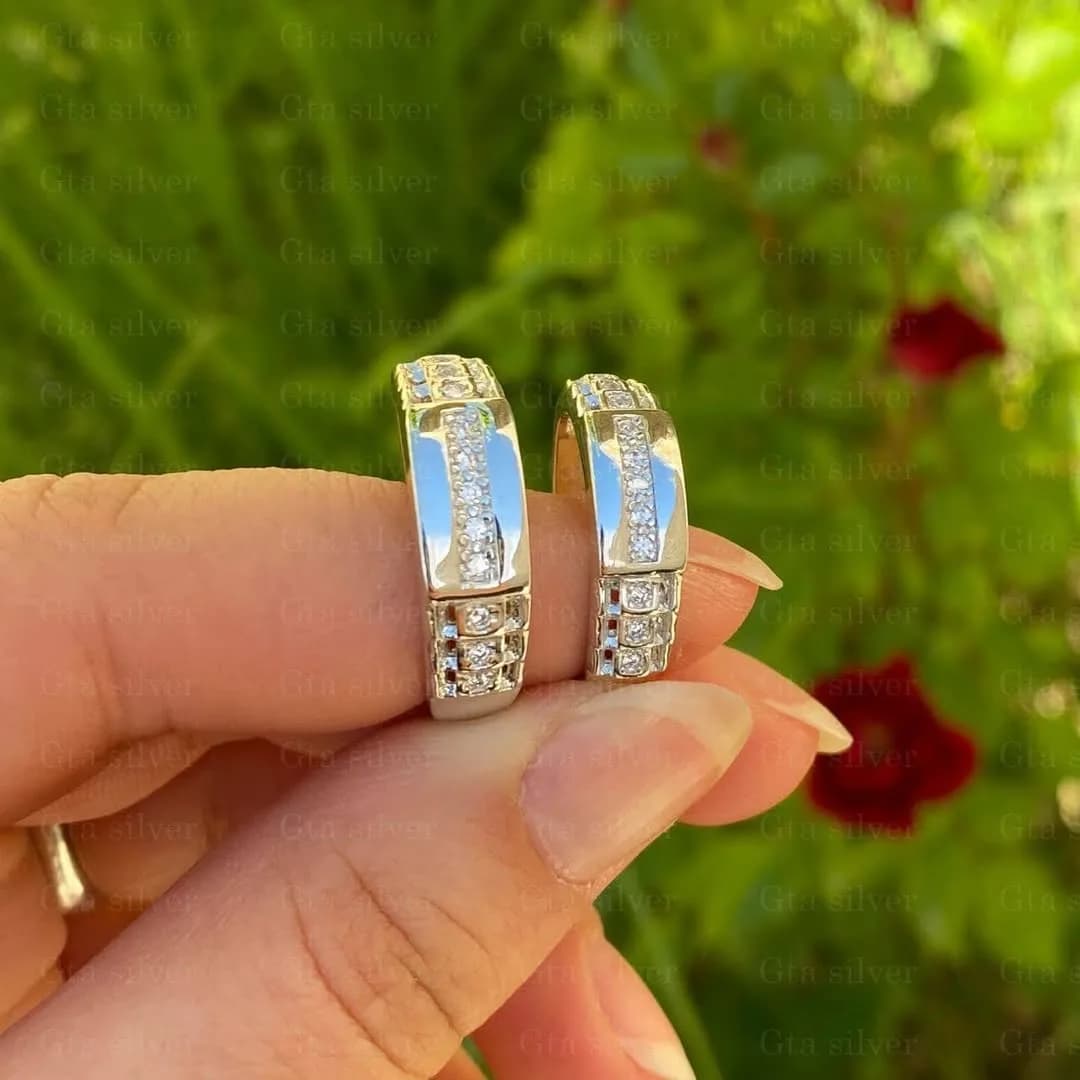 حلقه ست نقره، رنگ طلایی و نقرهای، جنس طلا، طرح سنگدوزی، حلقه دو رنگ نگیندار
