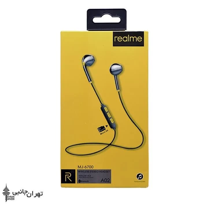 هندزفری بلوتوثی ریلمی A02 realme، رنگ مشکی و طلایی، جنس پلاستیک، بیسیم، تویی