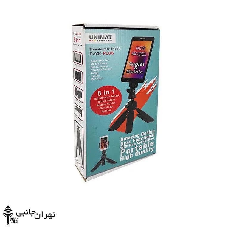 سهپایه عکاسی یونیمات D-930 Plus UNIMAT، رنگ سفید، آبی و قرمز، جنس مقوا، جعبه مقوایی