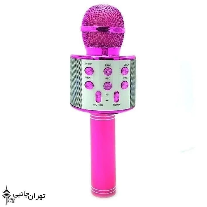 میکروفون اسپیکری WS-858، رنگ صورتی، جنس فلز و پلاستیک، میکروفون اسپیکردار دستی