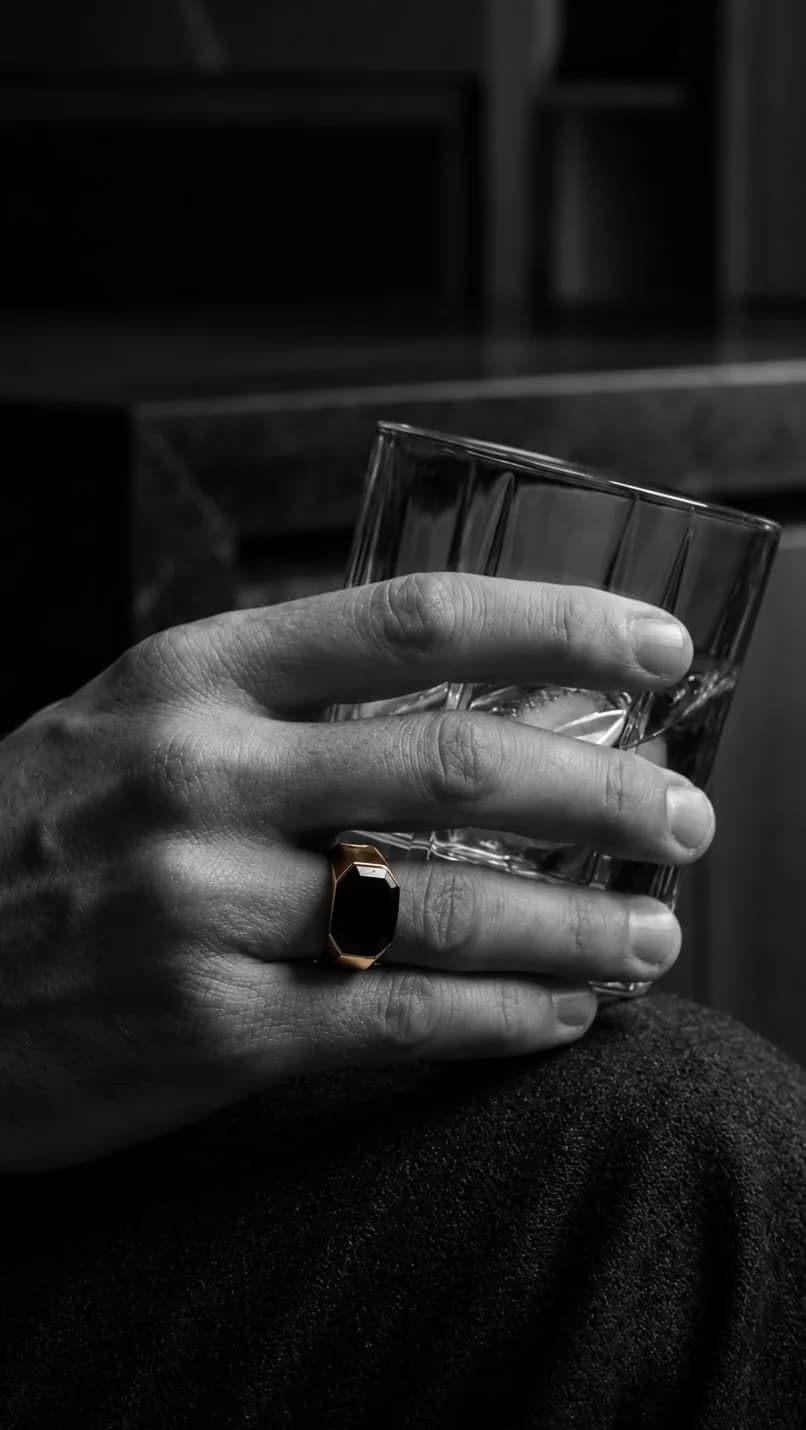 انگشتر طلا مردانه مدل Y459، رنگ سیاه و طلایی، جنس فلز و سنگ، نگین ششضلعی