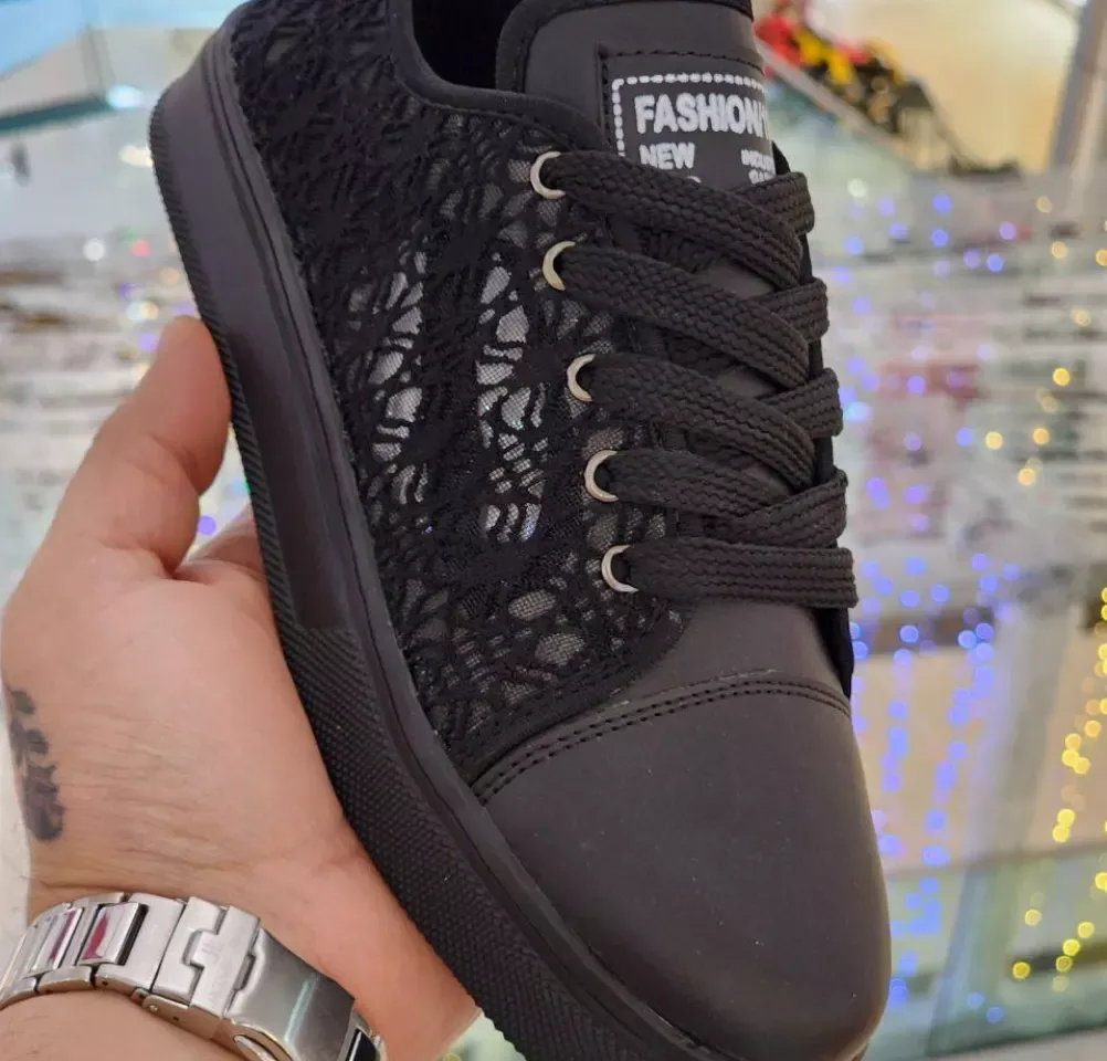 کتانی بنددار زنانه کرم و طوسی — عکس ۶