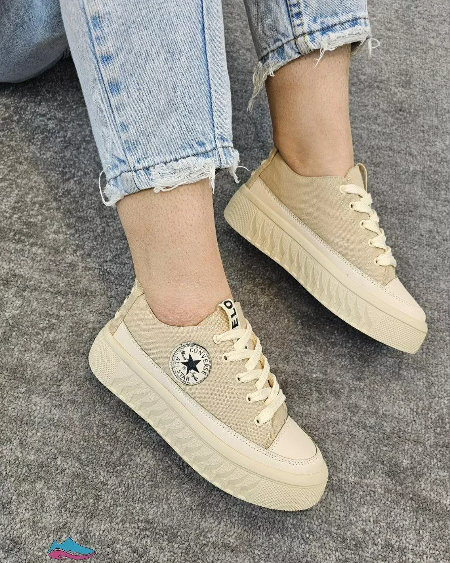 کتانی پارچه‌ای ساق‌دار زنانه کرم — عکس ۵