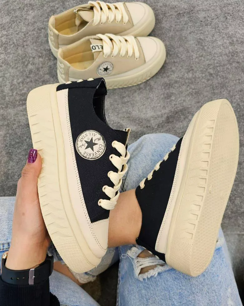 کتانی پارچه‌ای ساق‌دار زنانه کرم — عکس ۶