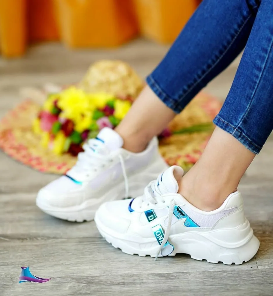 کتانی اسپرت کف‌ضخیم زنانه مشکی و فیروزه‌ای — عکس ۴