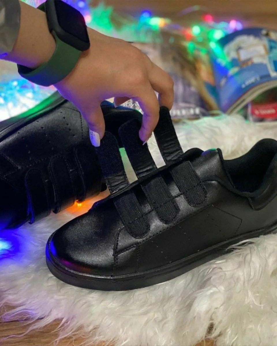 کتانی چسبی ساده زنانه مشکی — عکس ۶
