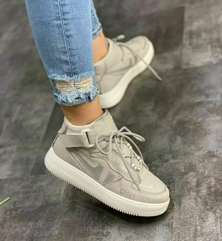 کتانی ساق‌دار چسبی زنانه صورتی — عکس ۴