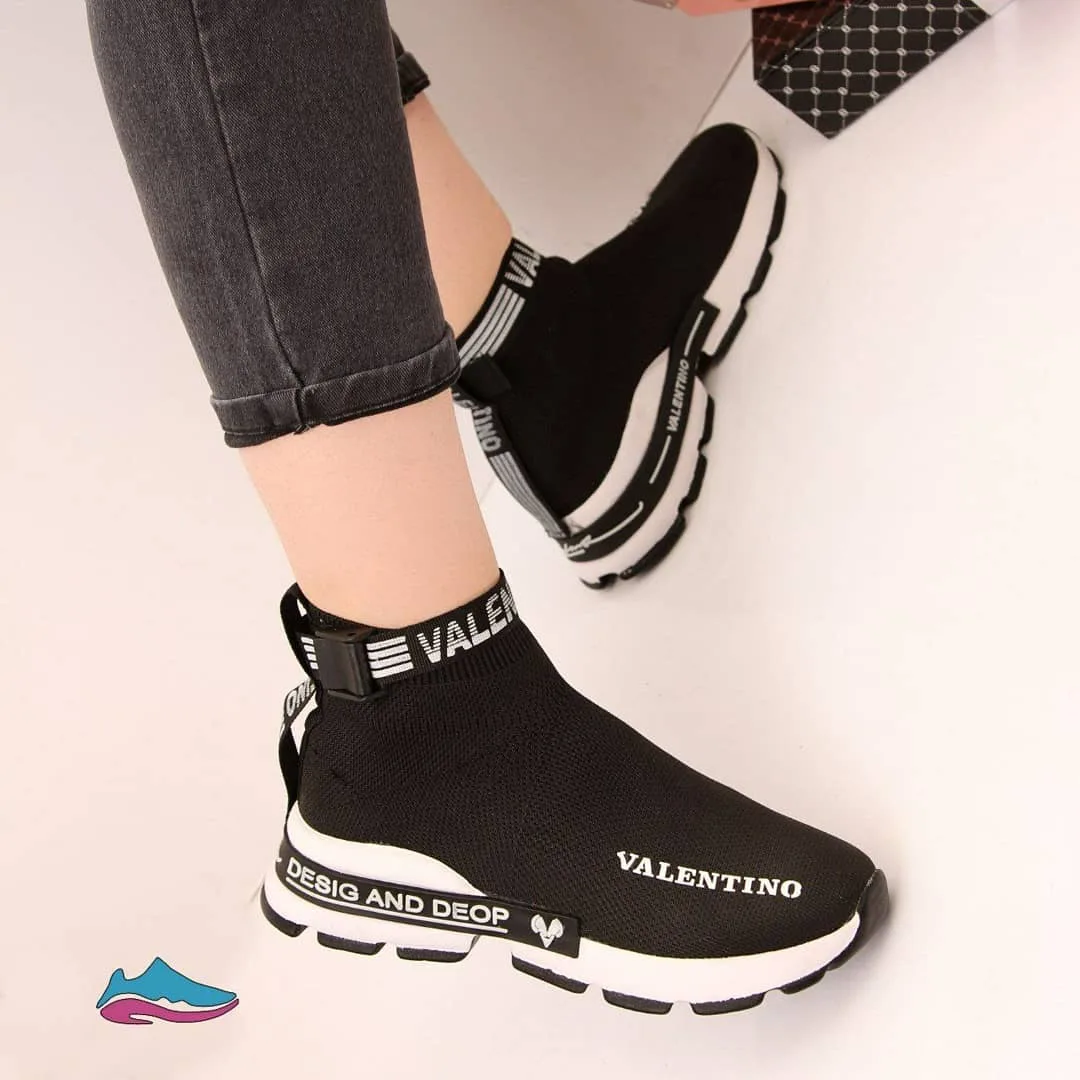 کتانی جورابی ساق‌دار زنانه مشکی و صورتی — عکس ۳