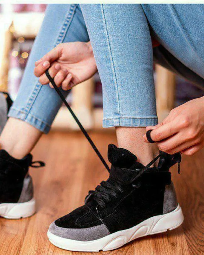 کتانی ساق‌دار چسبی زنانه طوسی و صورتی — عکس ۲