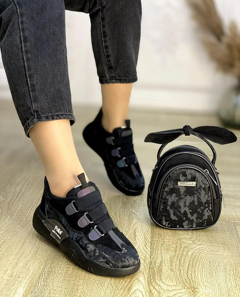کتانی چسبی ساده زنانه سفید و نقره‌ای — عکس ۲