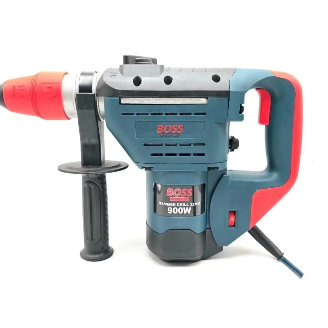 دریل بتن‌کن ۸ کیلویی ۴ شیار باس، رنگ آبی، خاکستری و قرمز، جنس پلاستیک و فلز، برقی، دسته‌دار