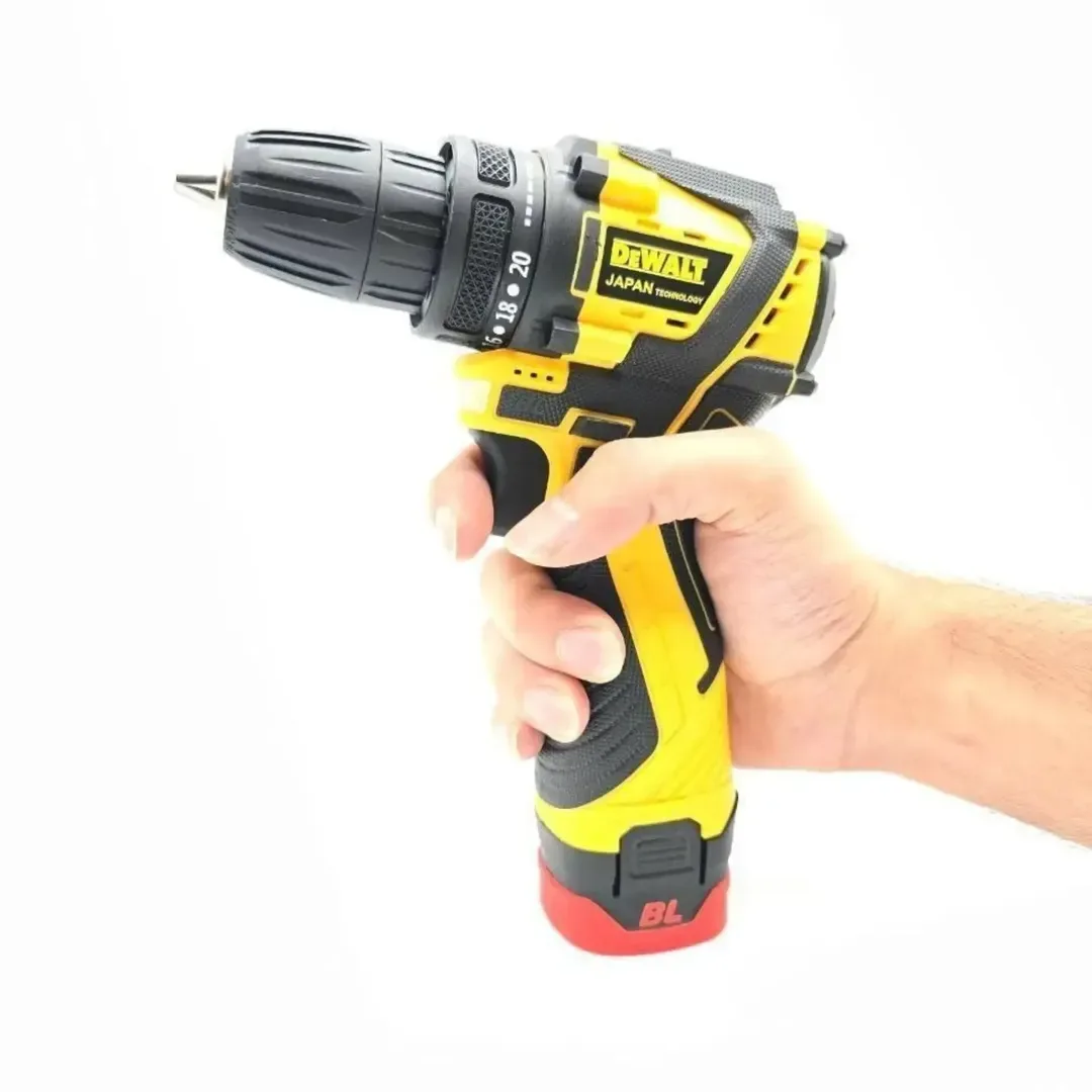 دریل شارژی، رنگ زرد و مشکی، جنس پلاستیک و فلز