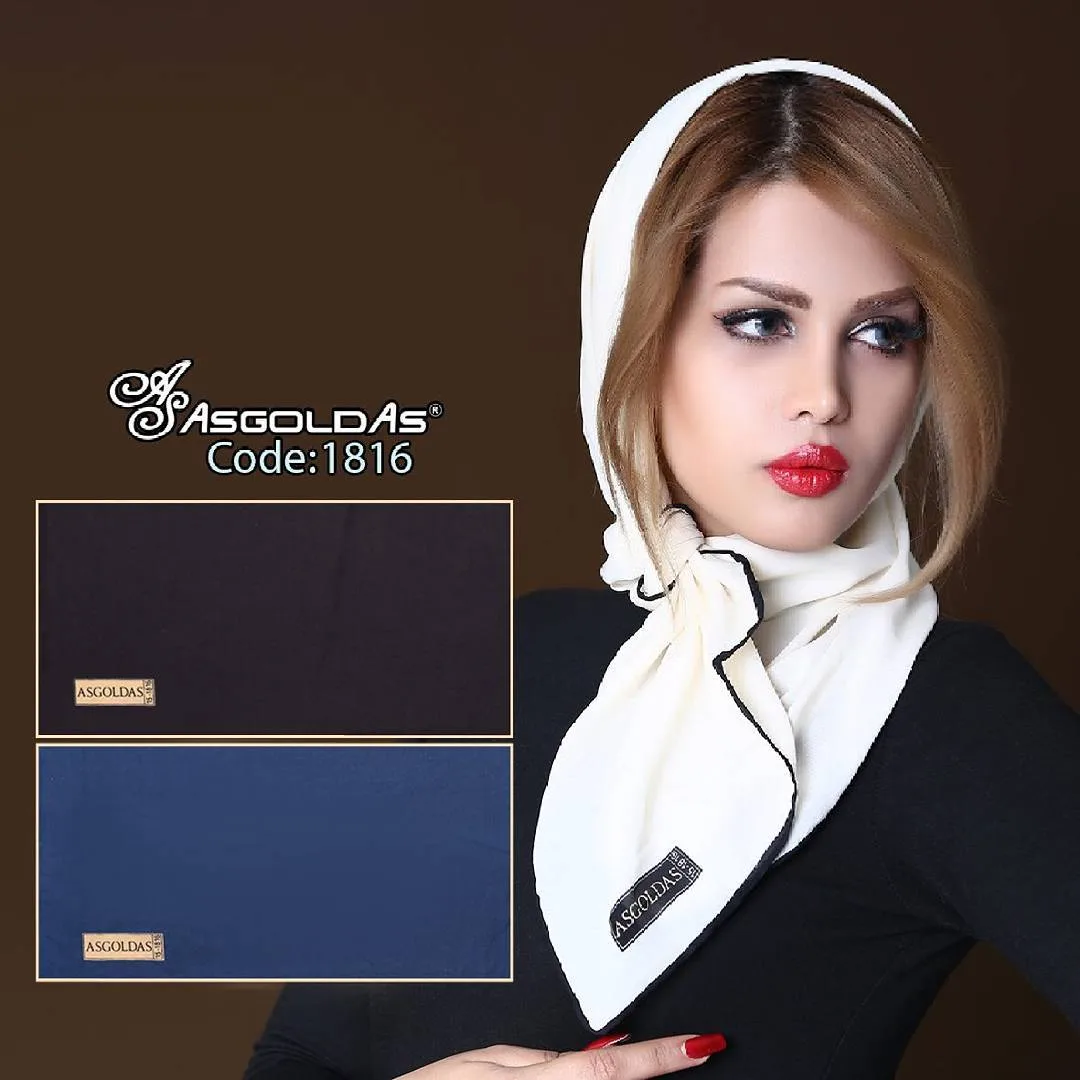 روسری، رنگ سفید، مشکی و سرمه‌ای، مربع، لبه‌دار
