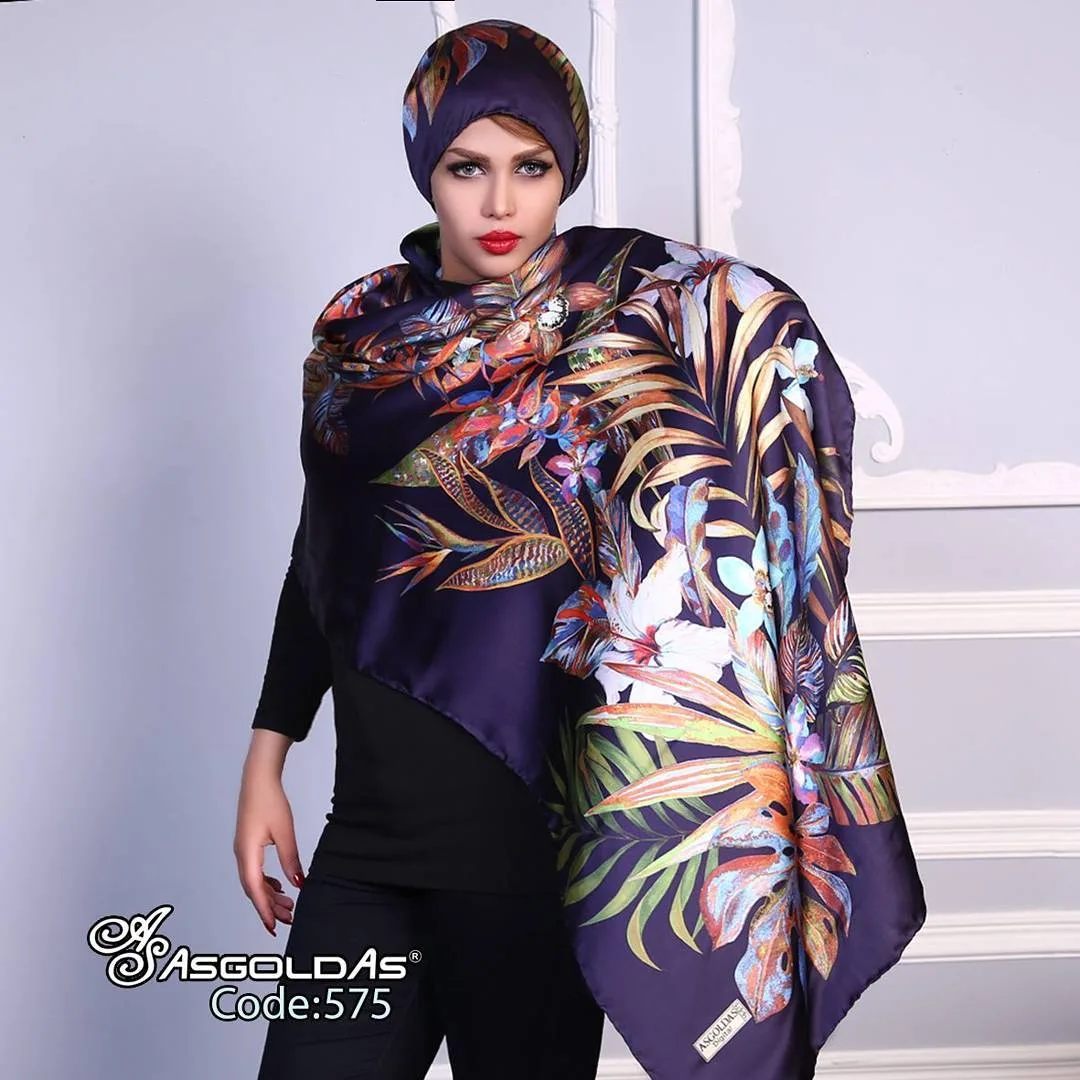 شال ابریشم دور دست دوز