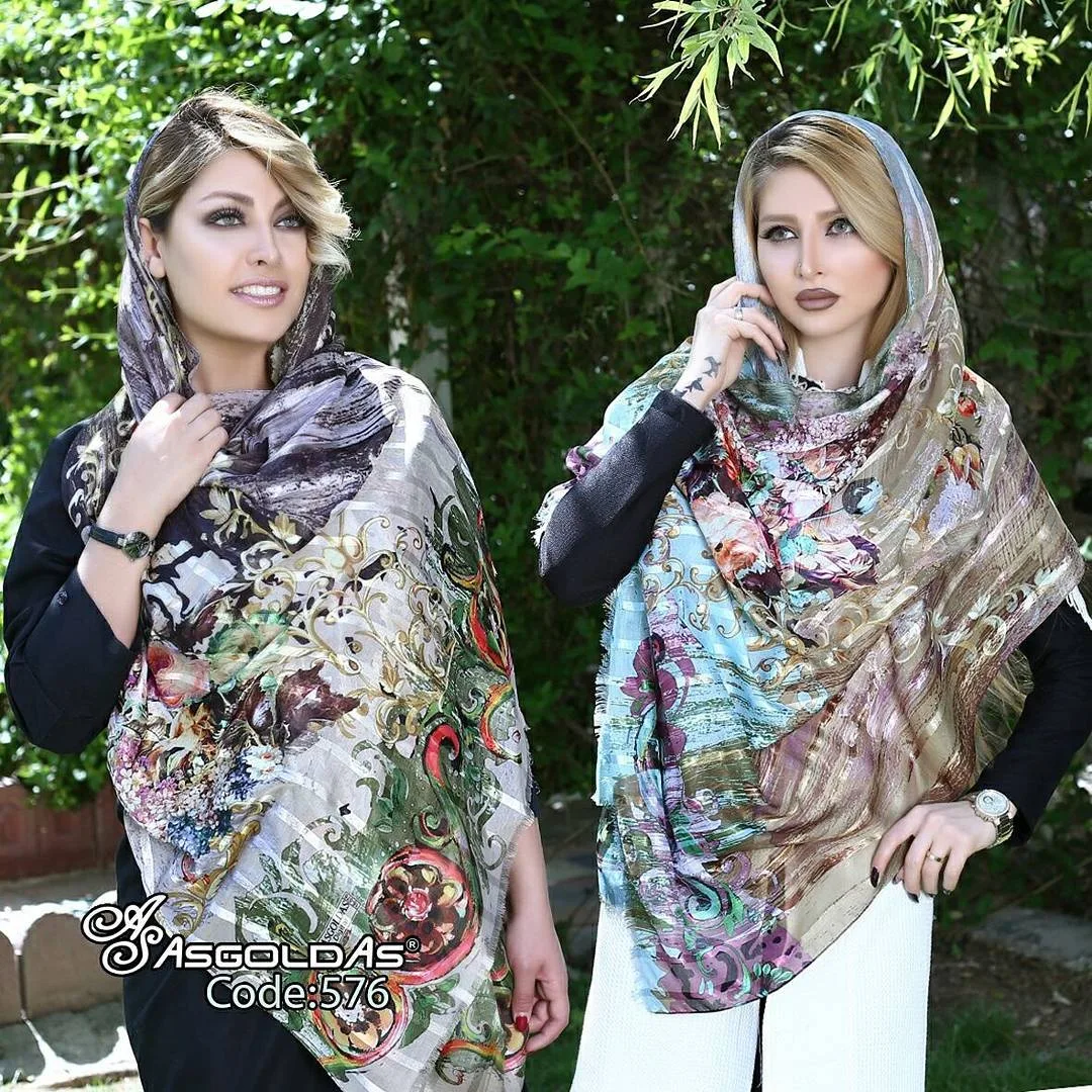 شال زنانه، رنگ خاکستری، آبی و قهوه‌ای، طرح گلدار، مستطیلی