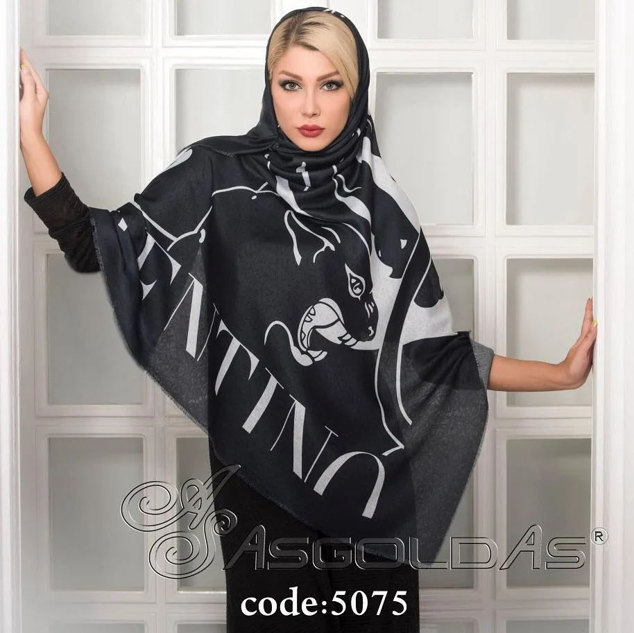 روسری، رنگ مشکی و سفید، جنس نخ، قواره‌بزرگ