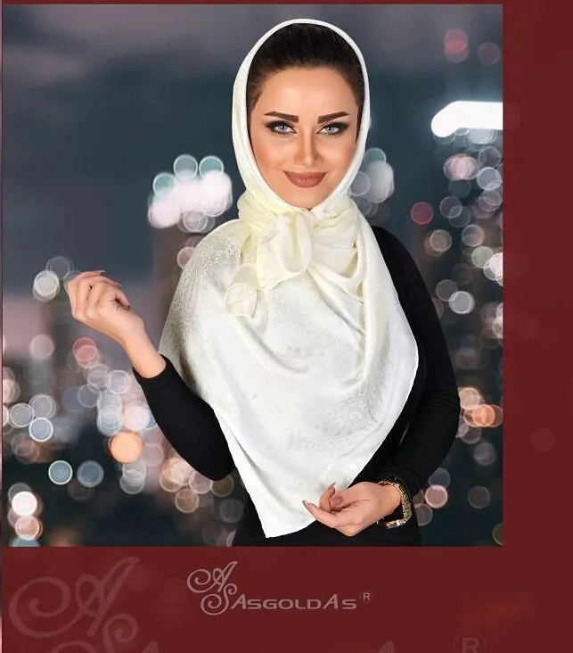 روسری ابریشم پارچه صافاری قواره بزرگ، رنگ سفید، مربع