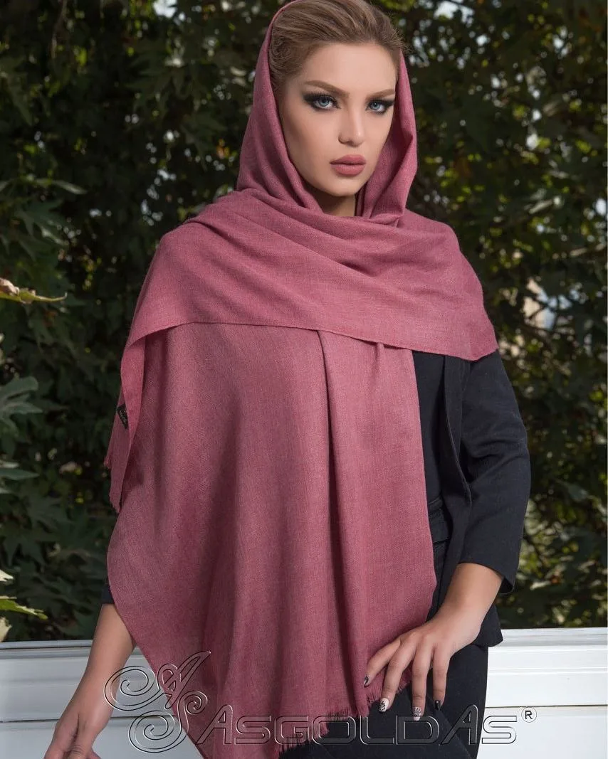 شال نخی پاییزه ساده، رنگ صورتی تیره، مستطیلی، ریشدار