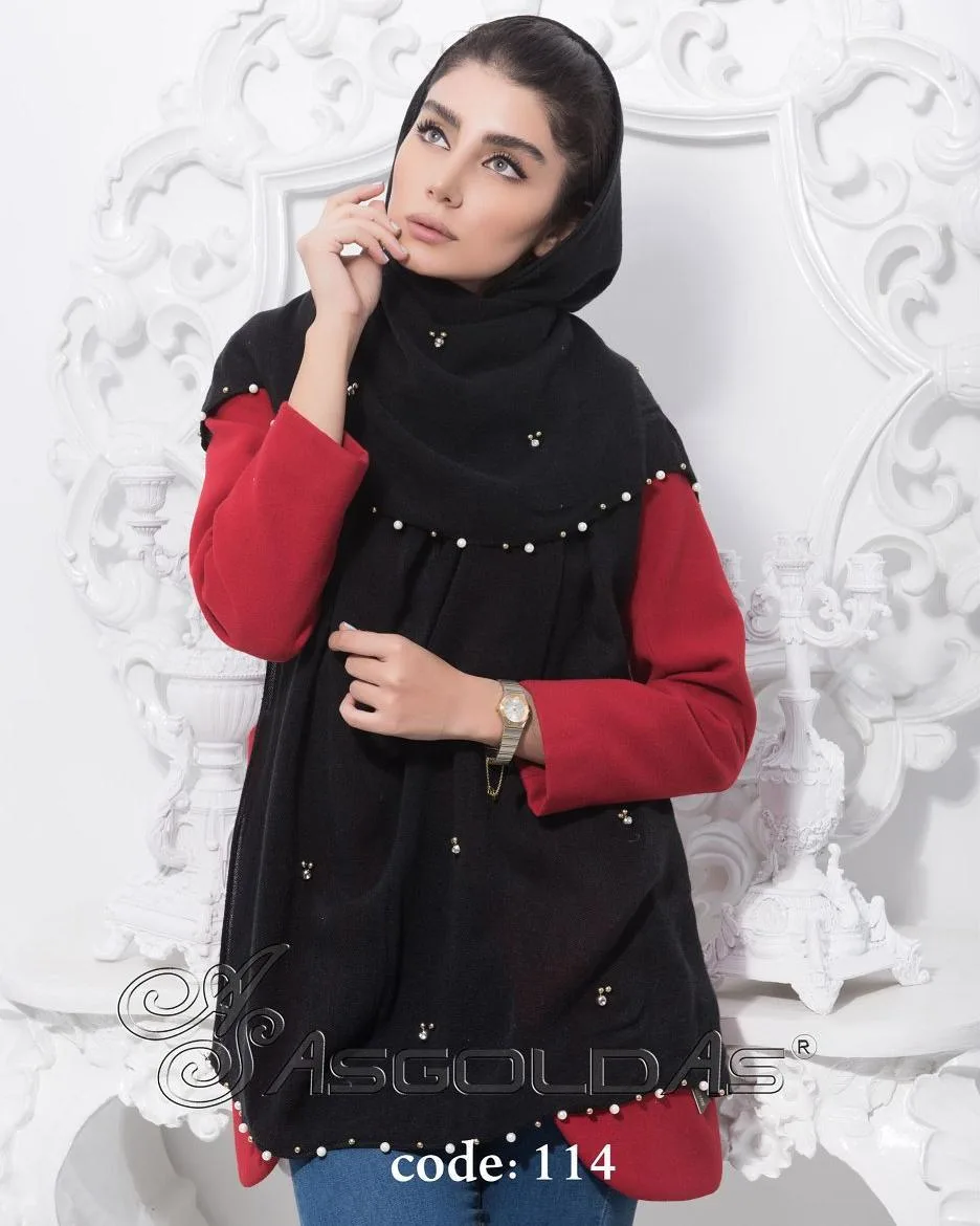 شال موهر مشکی مروارید دوز، طرح گلدوزی، مستطیلی، بلند