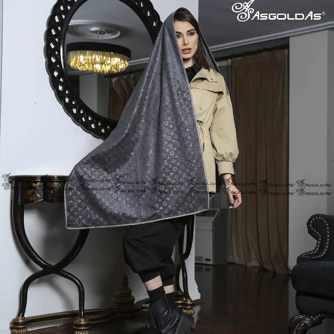 شال موهر، رنگ خاکستری و مشکی، مستطیلی، بلند