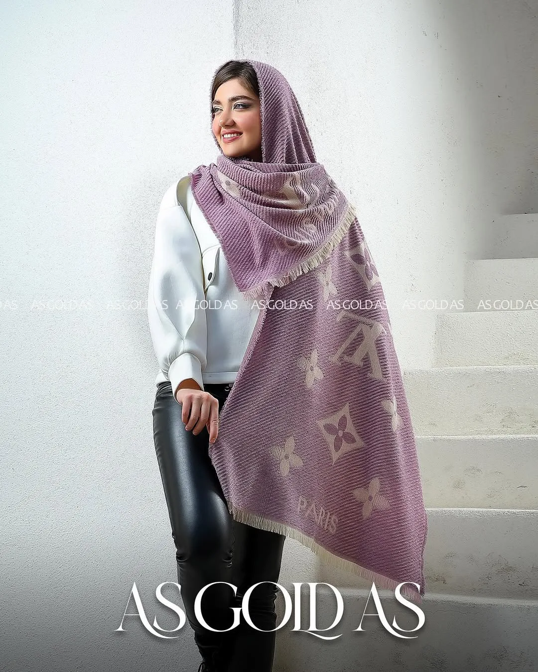 شال زنانه کد ۱۰۰۳۵، رنگ بنفش و یاسی، مستطیلی، بلند، ریش‌دار