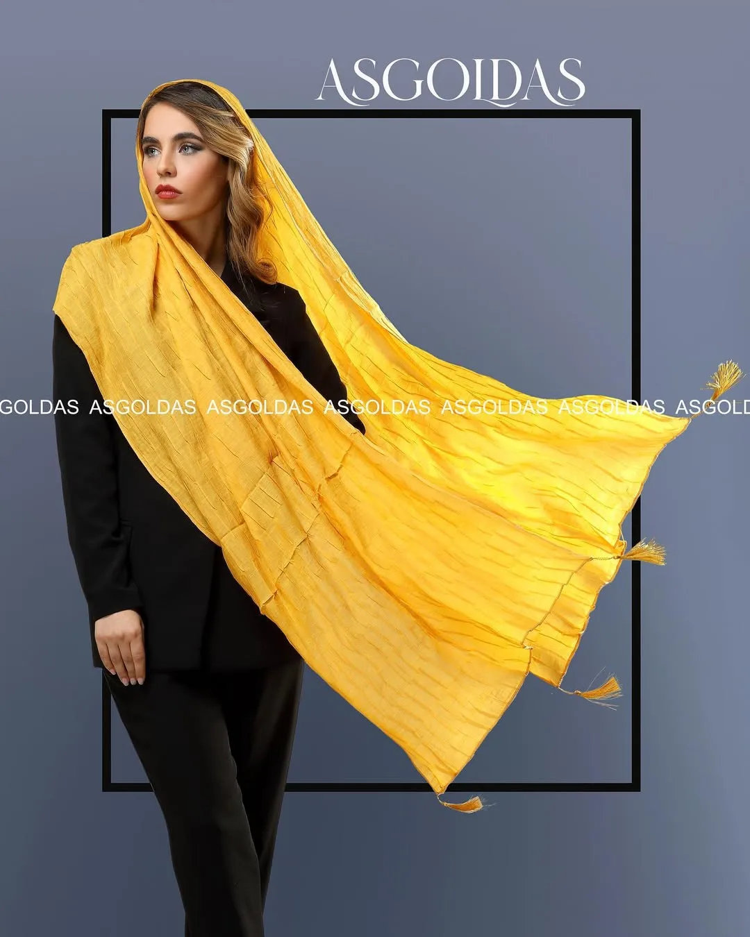 شال کد ۱۰۰۰۶، رنگ زرد، جنس لینن، بلند، لبه ریشدار