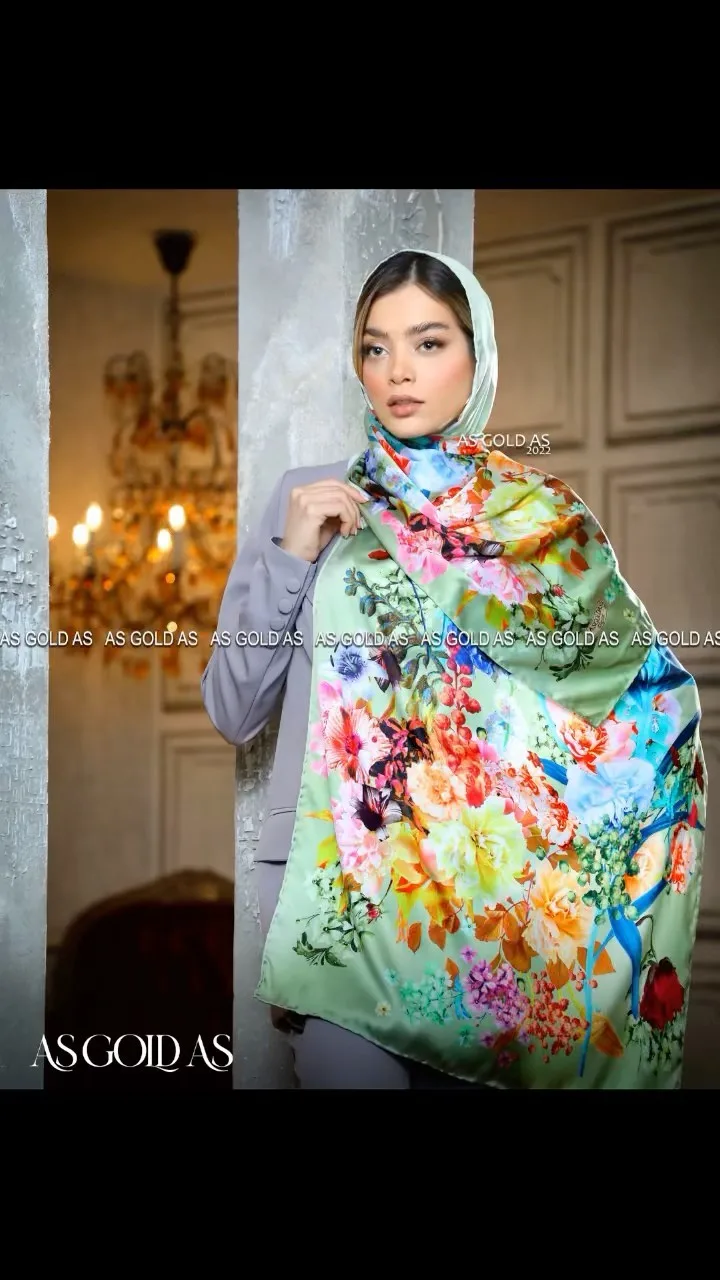 شال ابریشم دور دست دوز مجلسی