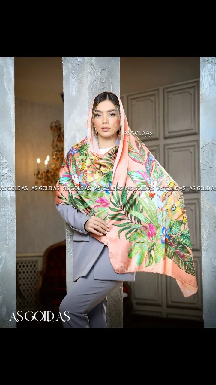 شال ابریشم دور دست دوز مجلسی
