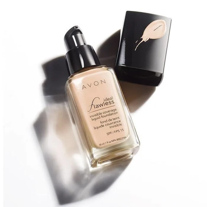 کرم پودر Ideal Flawless با SPF15 آوون، رنگ مشکی، جنس شیشه و پلاستیک، بطری پمپی