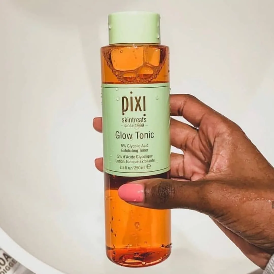 تونر پیکسی گلو تونیک PIXI، رنگ نارنجی و سبز کمرنگ، جنس پلاستیک، بطری پمپی
