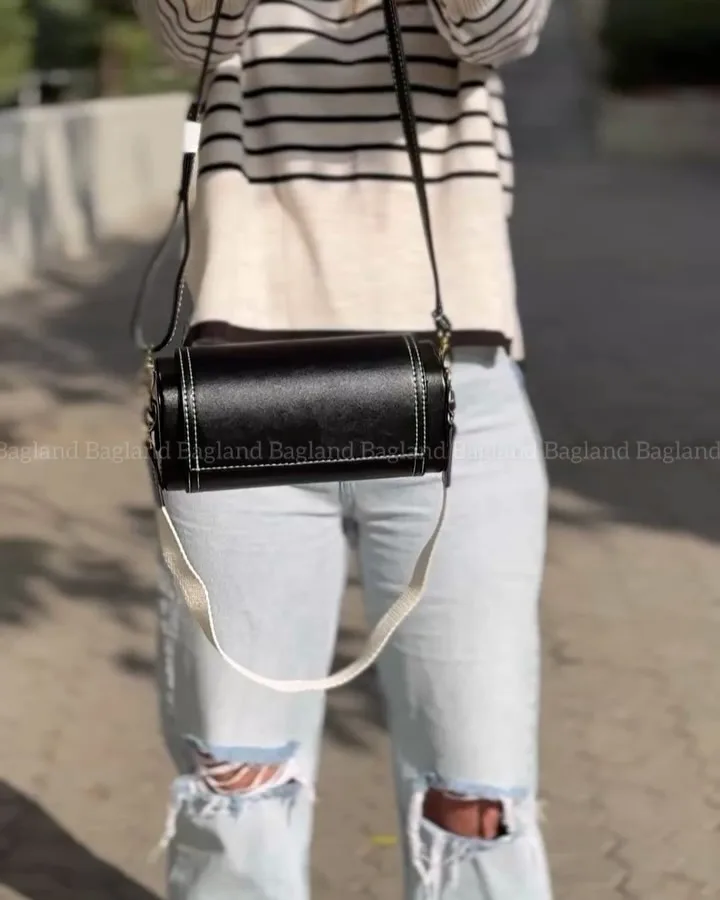 کیف دوشی مونوپل، رنگ مشکی، نارنجی، قهوه‌ای و سرخابی، جنس چرم، کیف استوانه‌ای، بند بلند