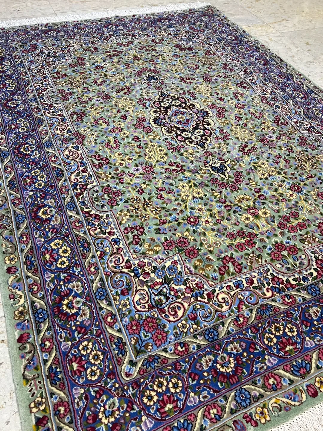قالیچه سه متری سرام سبز سدری کرمان