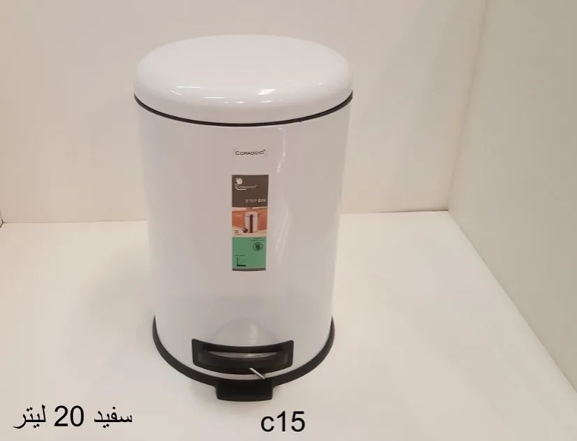 سطل ۲۰ لیتری تمام استیل با درب آرام‌بند کوراجیو، رنگ سفید، جنس فلز و پلاستیک، پدالی، استوانه‌ای