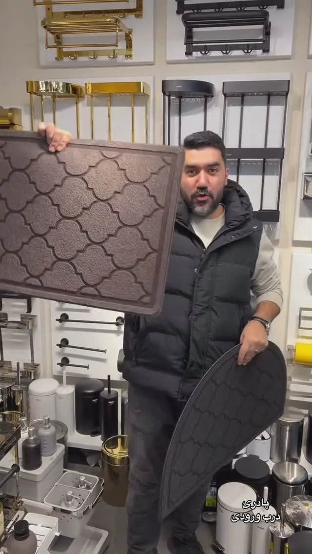 پادری لاتکسی ورودی، رنگ قهوهای و مشکی، جنس لاستیک، طرح هندسی، مستطیلی
