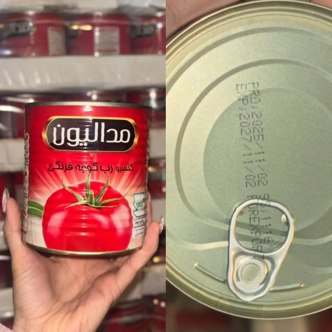 رب گوجه قوطی ۸۰۰ گرمی مدالیون، رنگ قرمز، جنس فلز، کنسرو استوانه‌ای