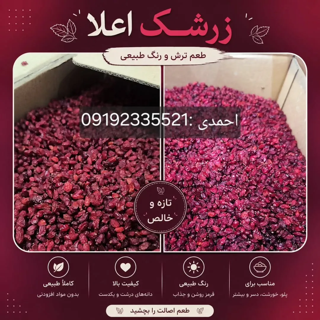 زرشک تالاری و پفکی، رنگ قرمز، خشک شده