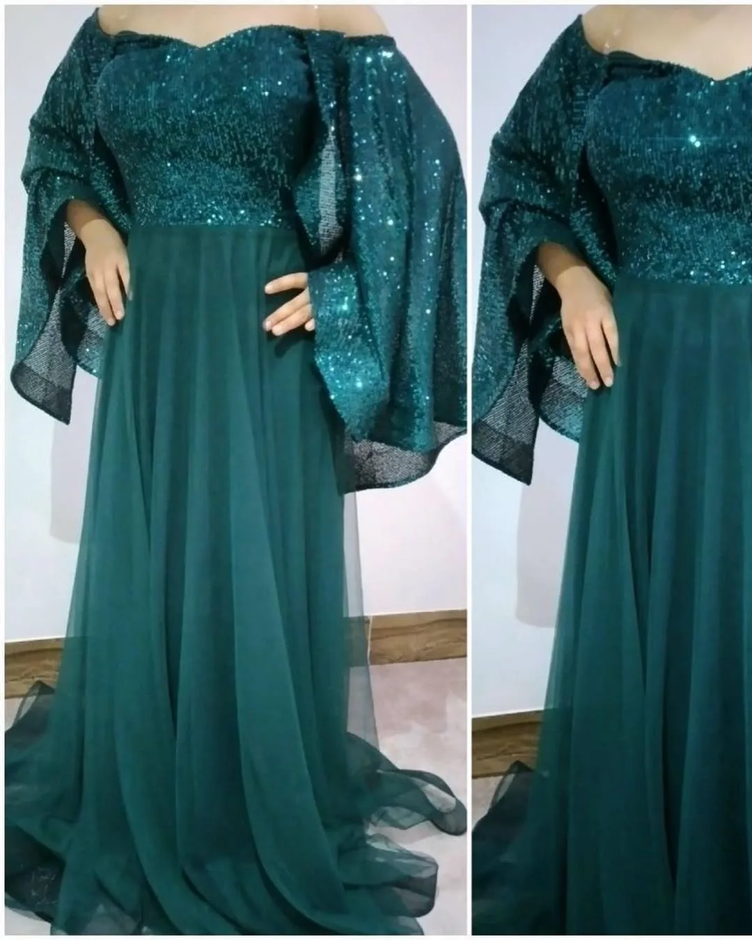 لباس عروس نو سایز ۴۰ تا ۴۲ — رنگ سبز — نمای کامل — آستین کوتاه — عکس ۲