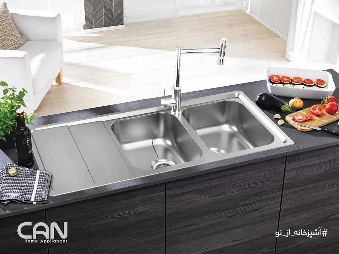 سینک ظرفشویی، رنگ استیل، روکار سینی دار