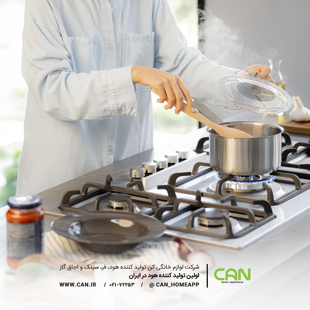 اجاق گاز رومیزی کن، رنگ استیل و مشکی، جنس فلز و شیشه، توکار