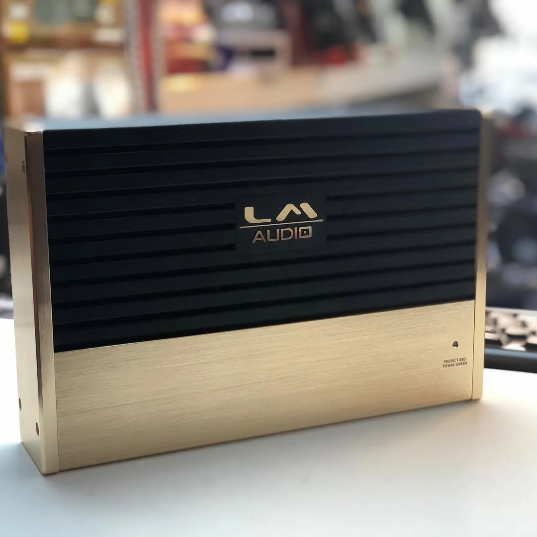 آمپلی فایر خودرو کلاس AB LM Audio، رنگ مشکی و طلایی، جنس فلز، مستطیلی