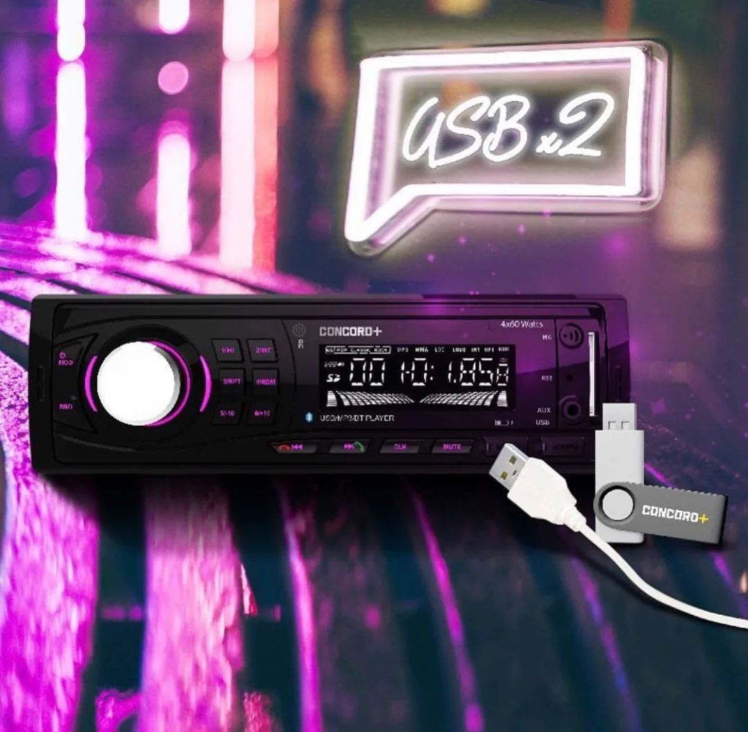 پخش خودرو کنکورد با دو درگاه USB، رنگ مشکی، تک دین