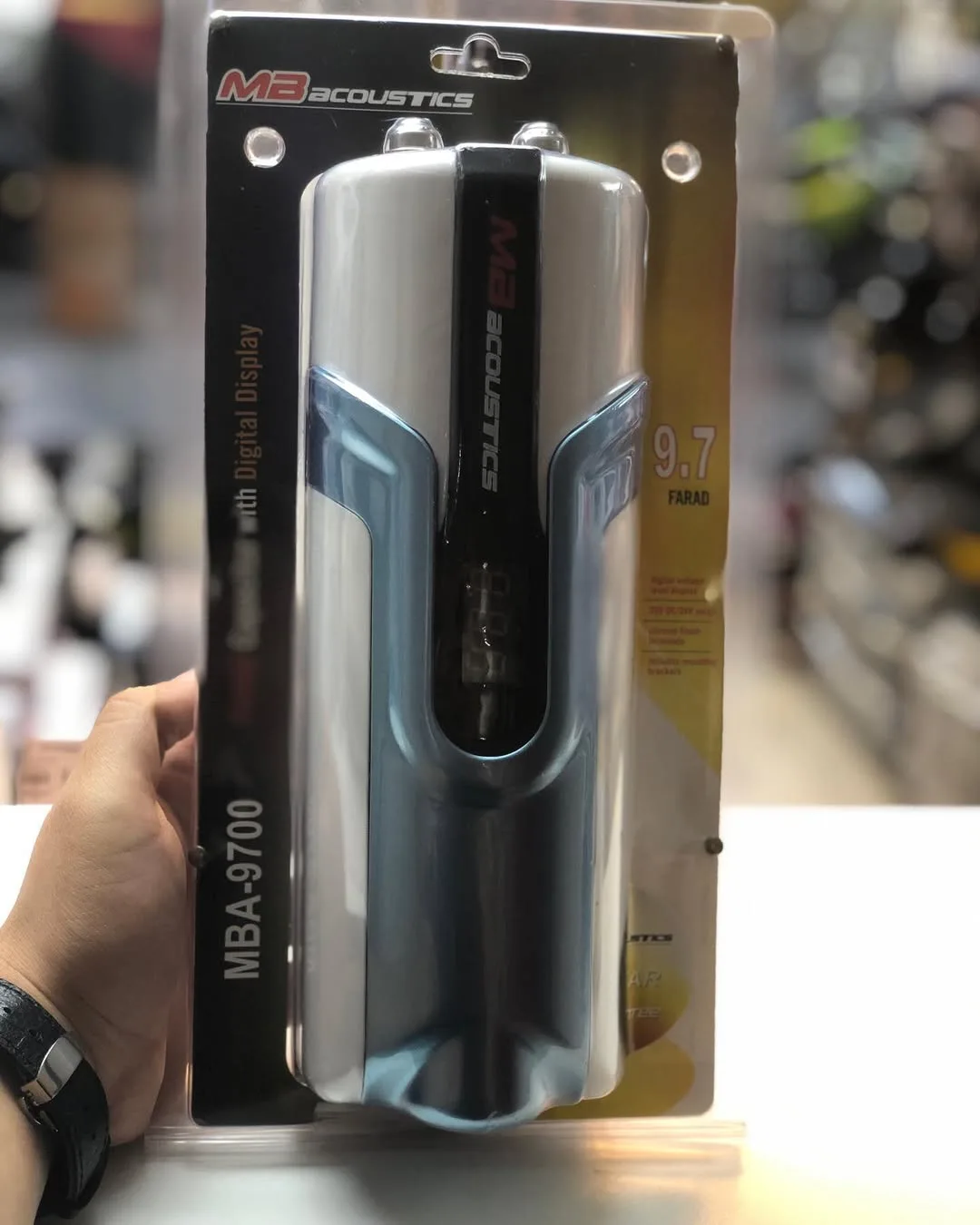 خازن خودرو ام بی اکوستیک MBA-9.7، رنگ نقره‌ای، آبی و مشکی، جنس فلز و پلاستیک، استوانه‌ای