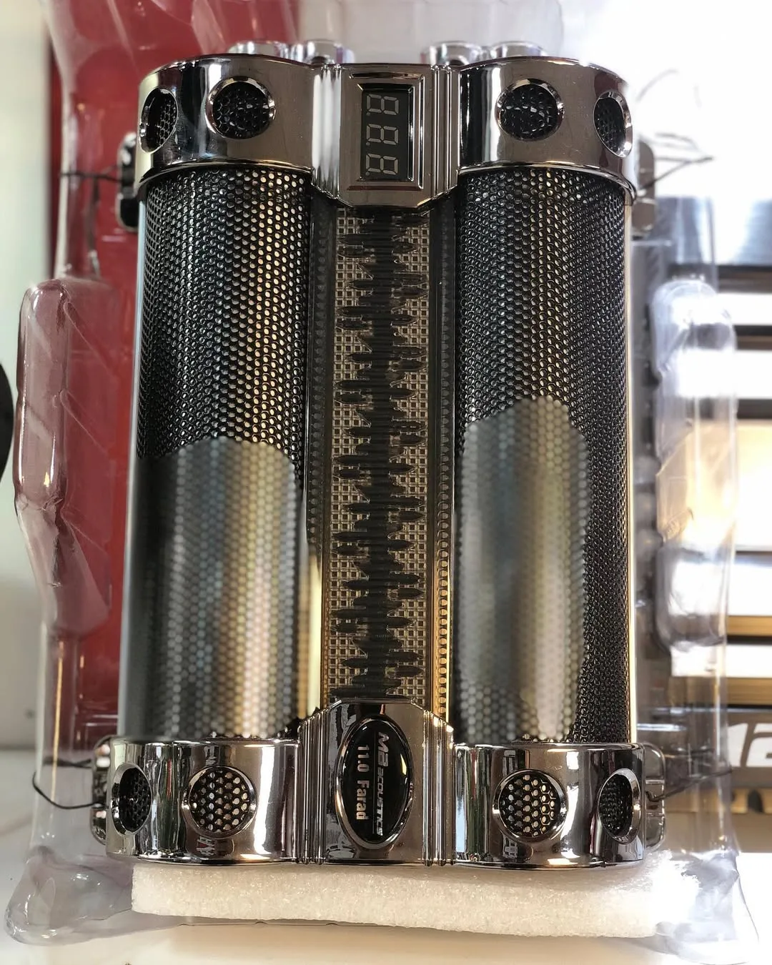 خازن خودرو ام بی اکوستیک MBA-11000، رنگ نقره‌ای و مشکی، جنس فلز، استوانه‌ای دوتایی