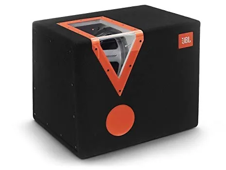 ساب باکس مدل GTX 1400 BP JBL، رنگ مشکی و نارنجی، جنس پارچه و پلاستیک، مکعبی با پنجره